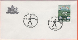 SAN MARINO - 1985 - 400 Primi Giochi Sportivi Dei Piccoli Stati D'Europa + Annullo Tiro Con La Pistola 25/05/1985 - Uffi - Lettres & Documents
