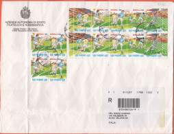 SAN MARINO - 2005 - Blocco Da 4 + 2 Serie Di Campionati Mondiali Di Calcio USA 94 - Raccomandata - Viaggiata Da San Mari - Lettres & Documents