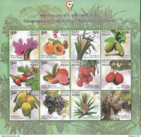 India 2023 Agricultural Geographical Goods Fruits Flowers Trees Set Of 12 Stamps In Sheetlet Mint - Blokken & Velletjes