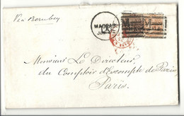 INDE ANGLAISE - YT21 + YT22 Sur Lettre De MADRAS Pour LA FRANCE. Ambulant Modane à Paris RR (cote 420e) - 1858-79 Crown Colony