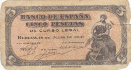 CRBS0731 BILLETE ESPAÑA 5 PESETAS 1937 MC - 5 Peseten