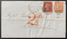 Grande Bretagne Lettre MARS 1875 N°32 1P Pl 171 + 4 Pence Pl 14 Oblitérés Killer 545 De New Castle Pour La SUEDE TTB - Covers & Documents