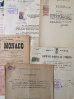 FISCAUX MONACO LOT DE 8 DOCUMENTS TIMBRES De DIMENSIONS TRES VARIES BONNE COTE - Fiscaux