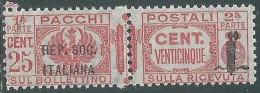 1944 RSI PACCHI POSTALI 25 CENT MNH ** - P31-8 - Pacchi Postali