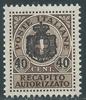 1945 LUOGOTENENZA RECAPITO AUTORIZZATO SOPRASTAMPATO 40 SU 10 CENT MNH ** P19-2 - Authorized Private Service