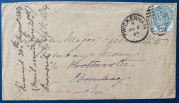 Lettre N°82 5d Vert Oblitéré Aout 1884 Dateur Dupleix TWICKENHAM C93 Pour BOMBAY Puis Réexpédié à KARACKI ! Rare - Lettres & Documents