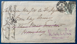 Lettre N°82 5d Vert Oblitéré Nov 1884 Dateur Dupleix RICHMOND D21 Pour BOMBAY Puis Réexpédié à KARACKI ! Rare - Covers & Documents