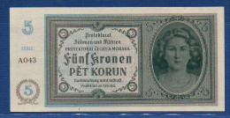 BOHEMIA & MORAVIA - P. 4a – 5 Kronen / Korun ND (1940) UNC-, S/n A043 - Tschechoslowakei