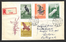 EGRETS, SPOONBILLS, HERONS, BIRDS, REGISTERED COVER FDC, 1959, HUNGARY BAJA TO PORTUGAL  - Sir Winston Churchill