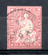 SUISSE / HELVETIA N° 28b FIL DE SOIE VERT - Used Stamps