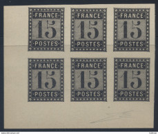 France 1876 Essai De L'Imprimerie Nationale 15cts Noir En Bloc De 6 - Toujours Sans Gomme Cote Maury 1560 Euros - Proefdrukken, , Niet-uitgegeven, Experimentele Vignetten