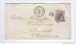 Lettre TP 19 Losange De Points 61 IXELLES BRUXELLES 1867 Vers L'Ecosse - TARIF 30 C Via Ostende  --  KK537 - 1865-1866 Perfil Izquierdo