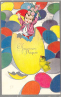 FETES & VOEUX - Petite Fille Dans Un Oeuf - Oeuf Tricolore - Poussin - Joyeuses Paques - Carte Postale Ancienne - Saint-Nicolas