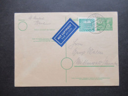 Berlin (West) 1953 Ganzsache Mit Zusatzfrankatur Mit Luftpost Nach Mittenwald / Stempel Berlin Steglitz 1 - Cartes Postales - Oblitérées