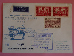 BT7 SAAR   BELLE  LETTRE  1956 PAR AVION  1ER VOL A  CHICAGO USA + AFF.PLAISANT++++ - Luftpost