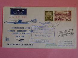 BT7 SAAR   BELLE  LETTRE  1956 PAR AVION  1ER VOL A++  PARIS NEW YORK  + AFF.PLAISANT++++ - Aéreo