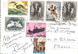 SAINT MARIN AFFRANCHISSEMENT COMPOSE SUR CARTE POUR LA FRANCE 1966 - Storia Postale