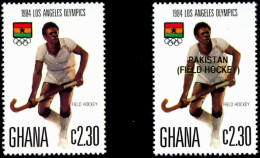 SUMMER OLYMPICS-1984-FIELD HOCKEY-NORMAL STAMP WITH AN OVERPRINT IN GOLD -GHANA-MNH-A5-86 - Hockey (Veld)