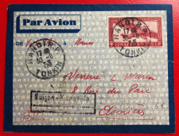 Indochine, Entier-Avion TAD HANOI R.P., Tonkin 30.8.1935, Pour La France - (A417) - Covers & Documents