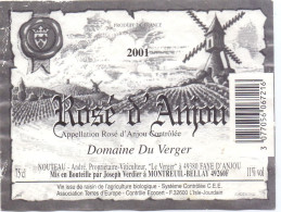 Etiket Etiquette - Vin Wijn - Rosé D' Anjou - Domaine Du Verger - 2001 - Moulin - Roséwijn