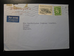 HELSINKI 1954 To Bucks England Bus Van Truck Stamp On Cancel Slight Damaged Air Mail Cover FINLAND - Covers & Documents