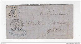 Lettre TP 18  Cachet à Points 363 TOURNAI 1869 Vers GAND - Cachet Et Entete Wilbaux-Dupré , Négociant  --  B4/663 - 1865-1866 Perfil Izquierdo