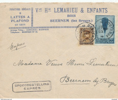 XX737 -  Lettre EXPRES TP Képi + Ballon Picard OOSTENDE 1933 - Entete BEERNEM Lez BRUGES , Bois Lemahieu Et Enfants - 1931-1934 Képi