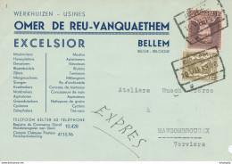 003/27 - Carte Privée En EXPRES - TP Képi + ¨Petit Sceau Gare De BELLEM 1936 - Entete Usines Excelsior - 1931-1934 Mütze (Képi)