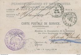 ZZ884 - Carte De Service Permissionnaires Et Réservistes 1906 - Administration Communale De FARCIENNES Vers HAM S/SAMBRE - Lettres & Documents