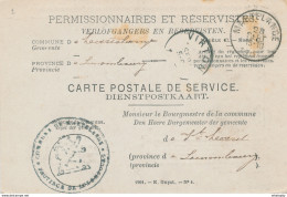 ZZ887 - Carte De Service Permissionnaires Et Réservistes 1907 - Administration Communale MARTELANGE Vers VIRTON - Brieven En Documenten