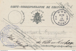 ZZ879 - Carte De Service Cachet Chef D' Etat-Major De L' Armée - HUY 1911 Vers VILLE EN HESBAYE - Briefe U. Dokumente