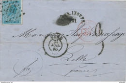 ZZ454 - Lettre TP 18 GAND 1866 Vers LILLE - PD Annulé Et Affr. Insuff. 141 - Taxation 3 Décimes - 1865-1866 Perfil Izquierdo