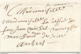 768/29 - Lettre Précurseur 1717 NAMUR Vers ANTWERPEN - Manuscrit De Namur - Marque 4 Stuivers àl'encre - 1714-1794 (Paesi Bassi Austriaci)