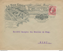 420/28 -- BELGIQUE BRASSERIE - Lettre Illustrée MARIEMONT 1909 - Le Bon Grain , Brasserie , Boulangerie , Biscuiterie - Bières