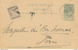 523/27 - Entier Postal Armoiries LIEGE 1901 Vers PARIS - Manque 5 C , Taxé 10 C En France - Lettres & Documents