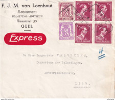 DDY 503 - Enveloppe EXPRES TP Col Ouvert + SCeau Etat - Télégraphique GEEL TT 1950 - Entete Van Loenhout , Accountant - 1936-1957 Col Ouvert