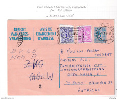 DDY 476 -  Avis De Changement D' Adresse - Plus Rare Vers L' Etranger - 8 F Vers MUNCHEN Allemagne - Avis Changement Adresse