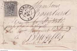 DDY 276 -- Enveloppe TP 17 Points 351 TERMONDE 1869 Vers BRUXELLES , Réexpédiée - 1865-1866 Perfil Izquierdo