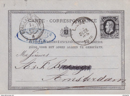 DDX 298 -- 2 X Entier Postal Belge 1875 Et Pays-Bas 1876 - Cachets De Passage HOLLANDE NORD 1 ( Ambulant) Différents - Transit Offices