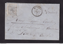 DDBB 568 - Lettre TP 18 Points 237 MARCHE 1869 Vers AUVELAIS - Origine Manuscrite HOLLOGNE - 1865-1866 Perfil Izquierdo