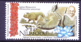 Niuafoou 2015 MNH, Gandhi, Indian Rhino, Wild Animals, Lotus Flower - Rhinozerosse