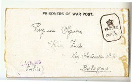 1945 POSTA PRIGIONIERI ITLAIANI Lettera PRIGIONIERO DI GUERRA Da BOMBEY/INDIA CAMP Nr.26/1 A BOLOGNA+timbro DHP/305-C77 - Franchigia Militare