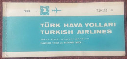 T.H.Y. TURKISH AIRLINES ,TICKET ,1972 - Europe