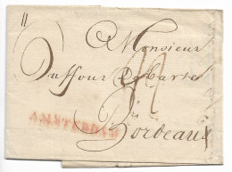 1817. LAC Complète Cachet Linéaire Amsterdam (PAYS BAS) En Rouge à Dest. Bordeaux - Taxe 22 Décimes - Fév. 1817 - 1792-1815: Veroverde Departementen