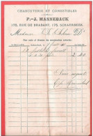 Ancienne Petite Facture  SCHAERBEEK Charcuterie MANNEBACK Rue De Brabant, 175 En 1891 - Levensmiddelen
