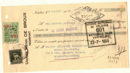 NOIRHAT WAVRE Usines Henri DE BROUX  Képi  TP 318 PERFORE  Obl 1936 + TP Fiscal - 1909-34