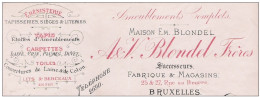 BELGIQUE Ancienne Petite Facture :   BRUXELLES Rue Au Beurre BLONDEL Ameublement Complet 3 IV 1896 - Sonstige & Ohne Zuordnung