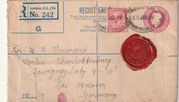 GRANDE - BRETAGNE Entier Postal RECOMMANDEE 1927 Pour BERLIN BANK OF SOUTH AFRICA - Covers & Documents