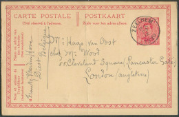 E.P. Carte 10c. Carmin S/crème Obl. Sc ZEELHEM 23-IX-1920 Vers Londres.  Rare. . TB - 21131 - Cartes Postales 1909-1934