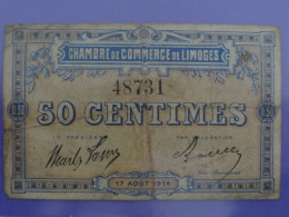 Billet 50c Chambre De Commerce De LIMOGES (Haute-Vienne) - Cámara De Comercio